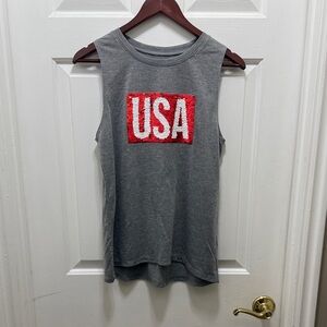 Modern Lux Heather Gray Tee with Red and Blue Logo